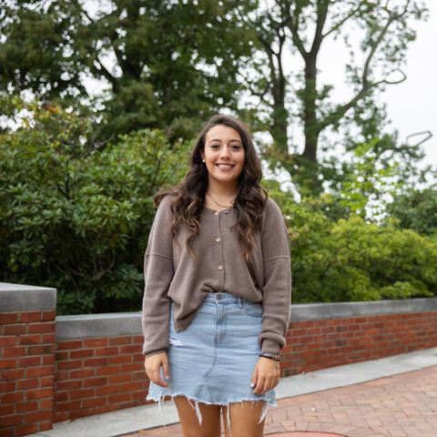 First-year student blogger Mia Burgio posing for a photo.